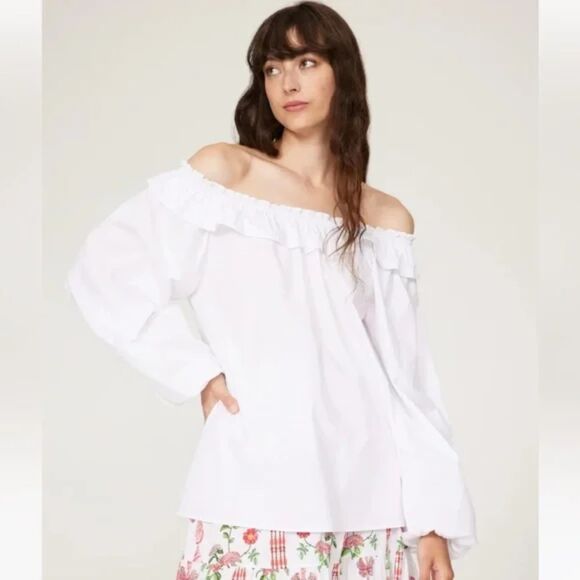 NWT  HILL HOUSE White The Lena Cotton Blouse Top Shirt  Women's Size Large - Picture 1 of 14